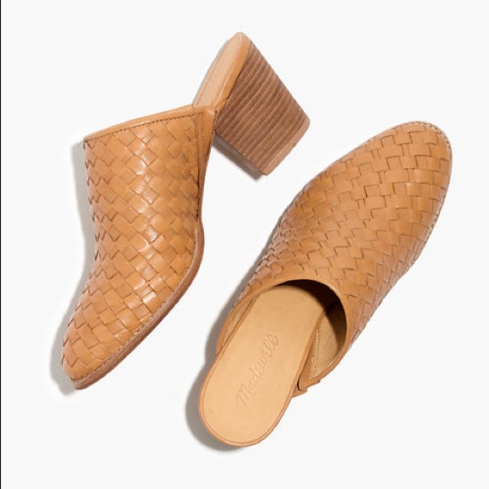 Madewell Harper mule in woven leather Amber brown